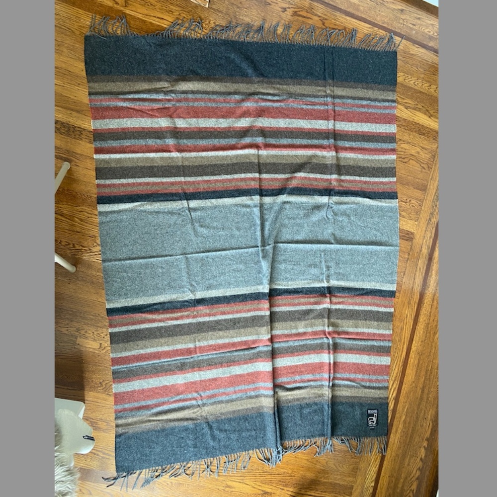 Elvang Denmark alpaca wool striped fringed blanket throw 57.5" x 73" Peru